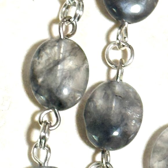 Genuine Grey Tourmalinated Quartz Short Necklace,Gemstone & Paw Print Heart Beat - Picture 9 of 14